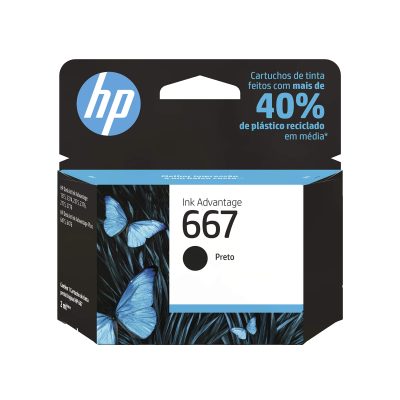 Cartucho de tinta HP 667 Preto Original (3YM79AB) Para Impressora Deskjet 2376, 2776, 6476, 5076, 5276
