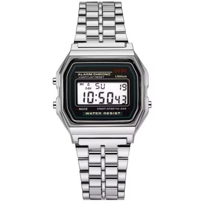 Relógio Retrô Digital Prata LED Unissex Fashion Masculino Feminino Pulseira Inoxidável Alta Qualidade